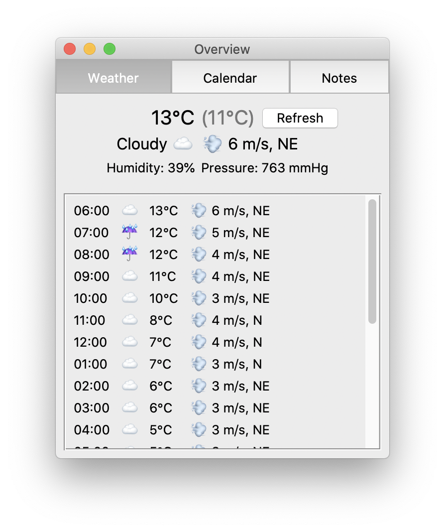 Weather tab screenshot